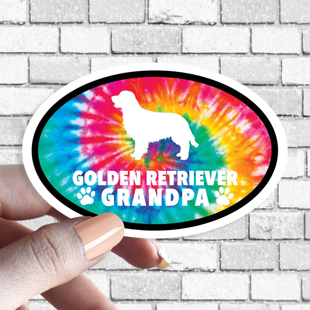 Golden Retriever - Dog Grandpa Dog Grandparent Oval Tie Dye Sticker