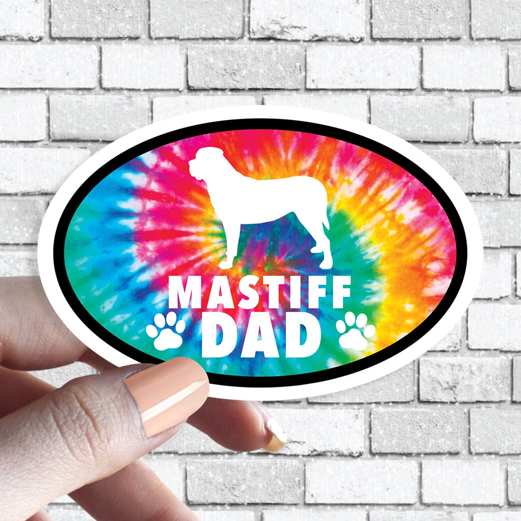 Mastiff - Mastiff Dog Dad Oval Tie Dye Dog Sticker