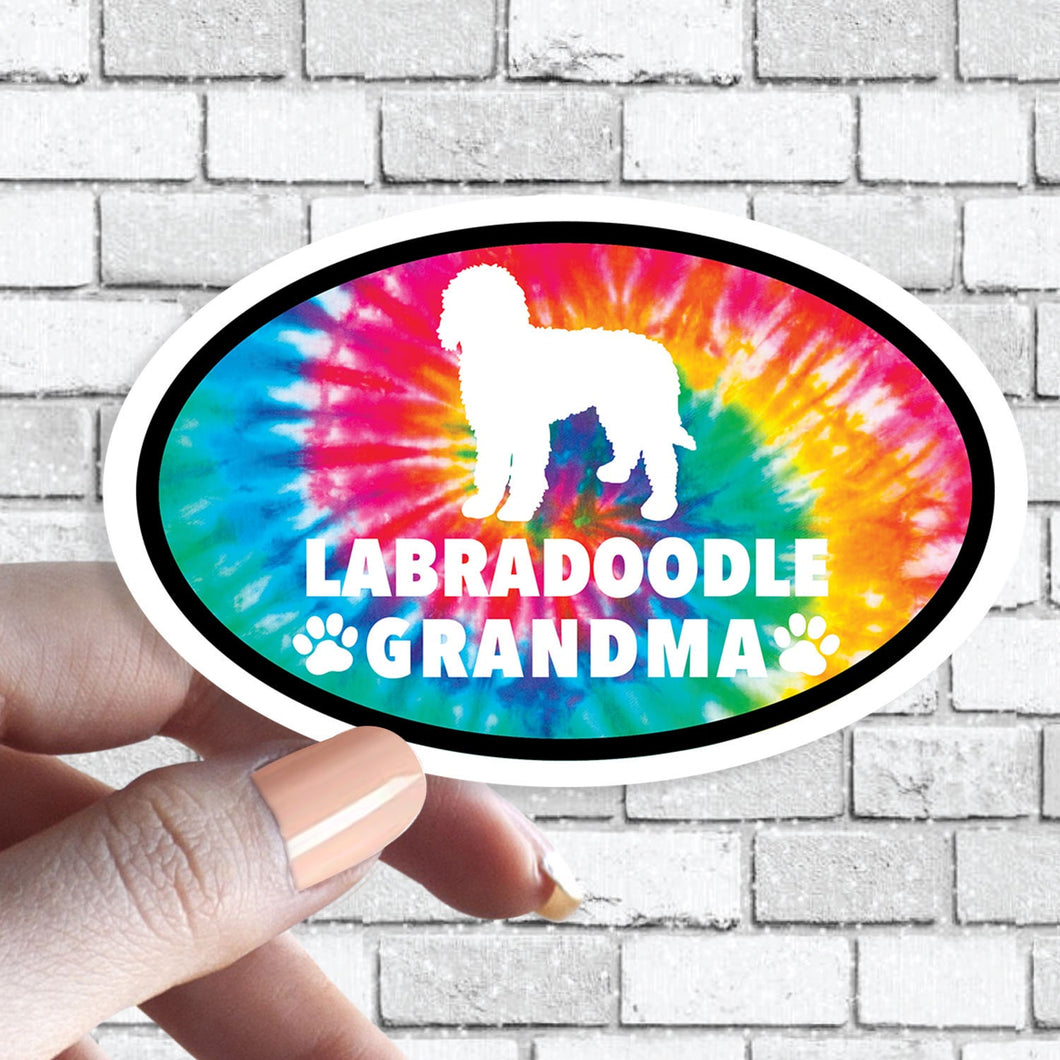 Labradoodle Grandma - Dog Grandparents Oval Tie Dye Dog Sticker