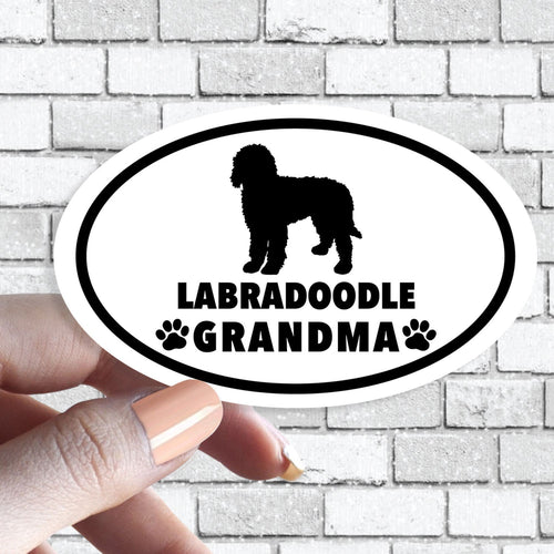 Labradoodle Grandma - Dog Grandparents Oval Black and White Dog Sticker