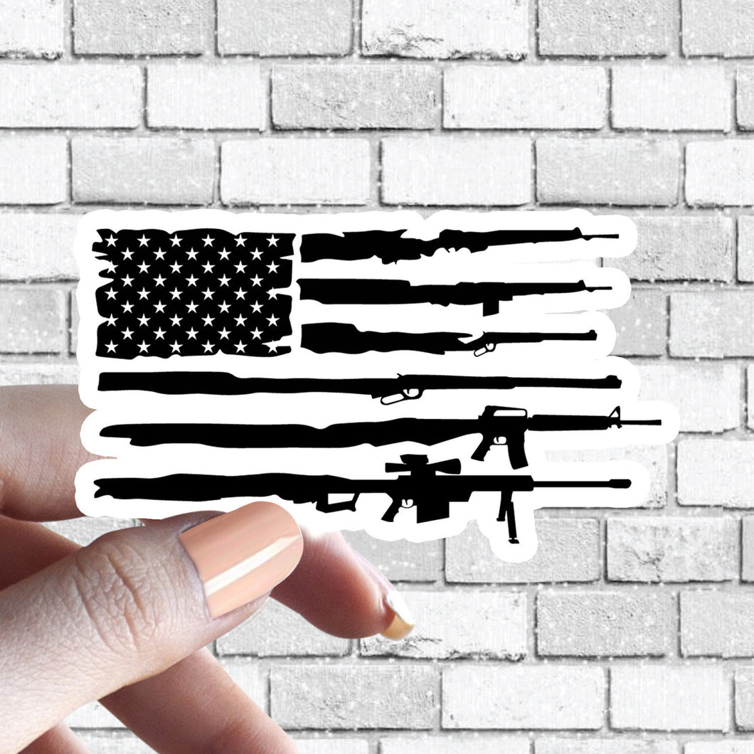 Guns Rifle 50 Cal Flag USA US American Flag Sticker (Colored version available also)