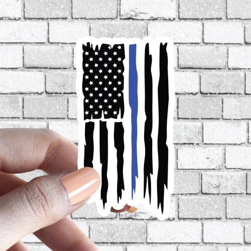 Distressed USA Blue Line Flag Support Police Sticker