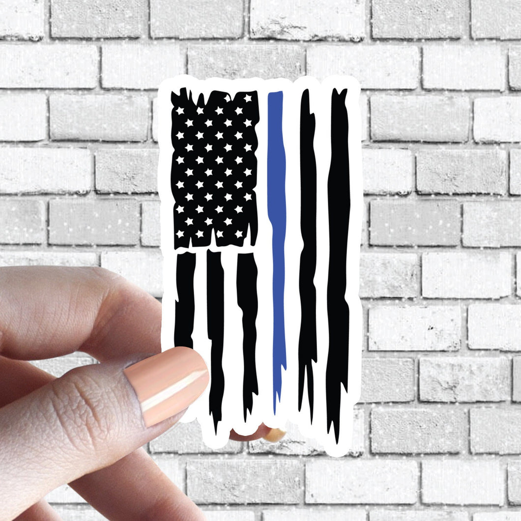 Distressed USA Blue Line Flag Support Police Sticker