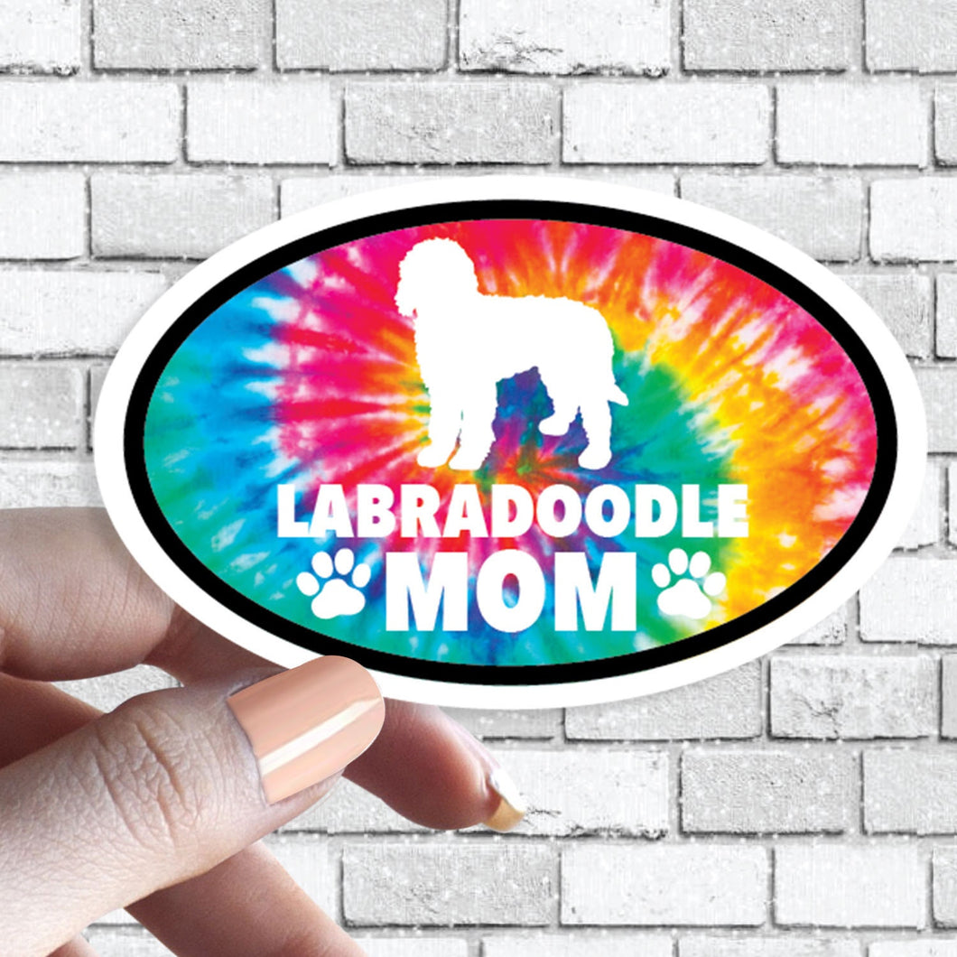 Labradoodle Mom - Dog Mom Oval Tie Dye Dog Sticker