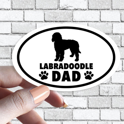 Labradoodle Dad - Dog Dad Oval Black and White Dog Sticker