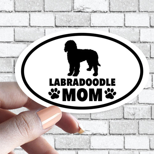 Labradoodle Mom - Dog Mom Oval Black and White Dog Sticker