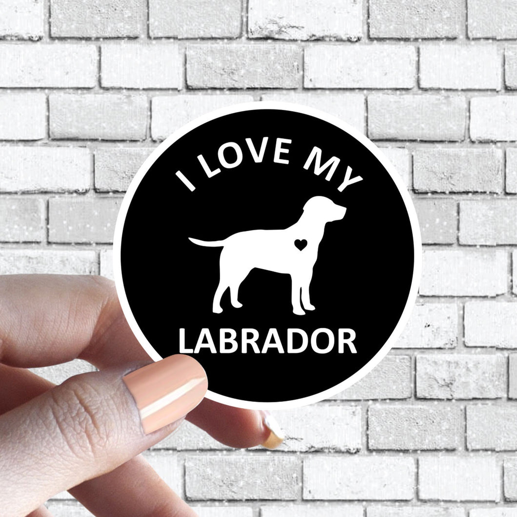 Labrador Lab - Round Circle Sticker - I love my Lab Dog Sticker Black and White