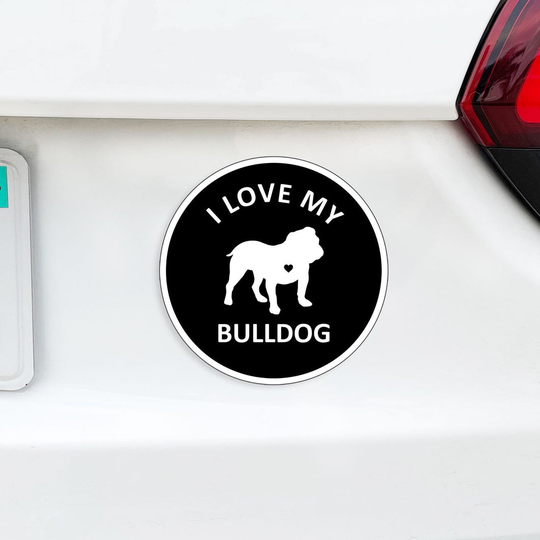 Custom I Love My Dog Black and White Circle MAGNET (Pick ANY Dog)