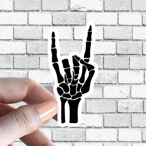 Rock On Skeleton Hand Sticker, Rocker sticker, bone hands sticker, Sticker