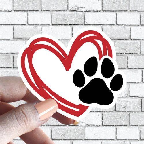 Dog Paw Heart Sticker, I love my dog, dog lover sticker