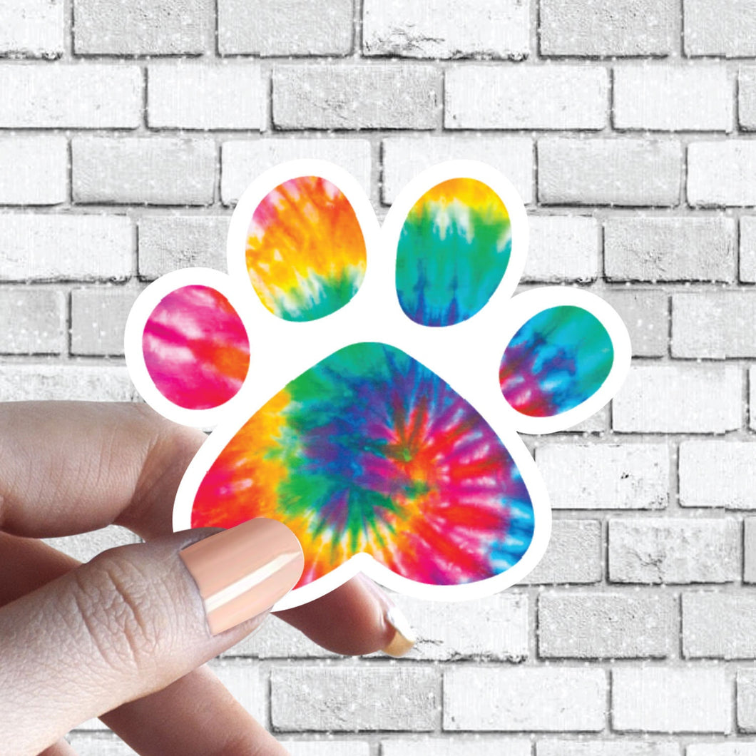 Tie Dye Dog Paw Colorful I love my Dog Sticker