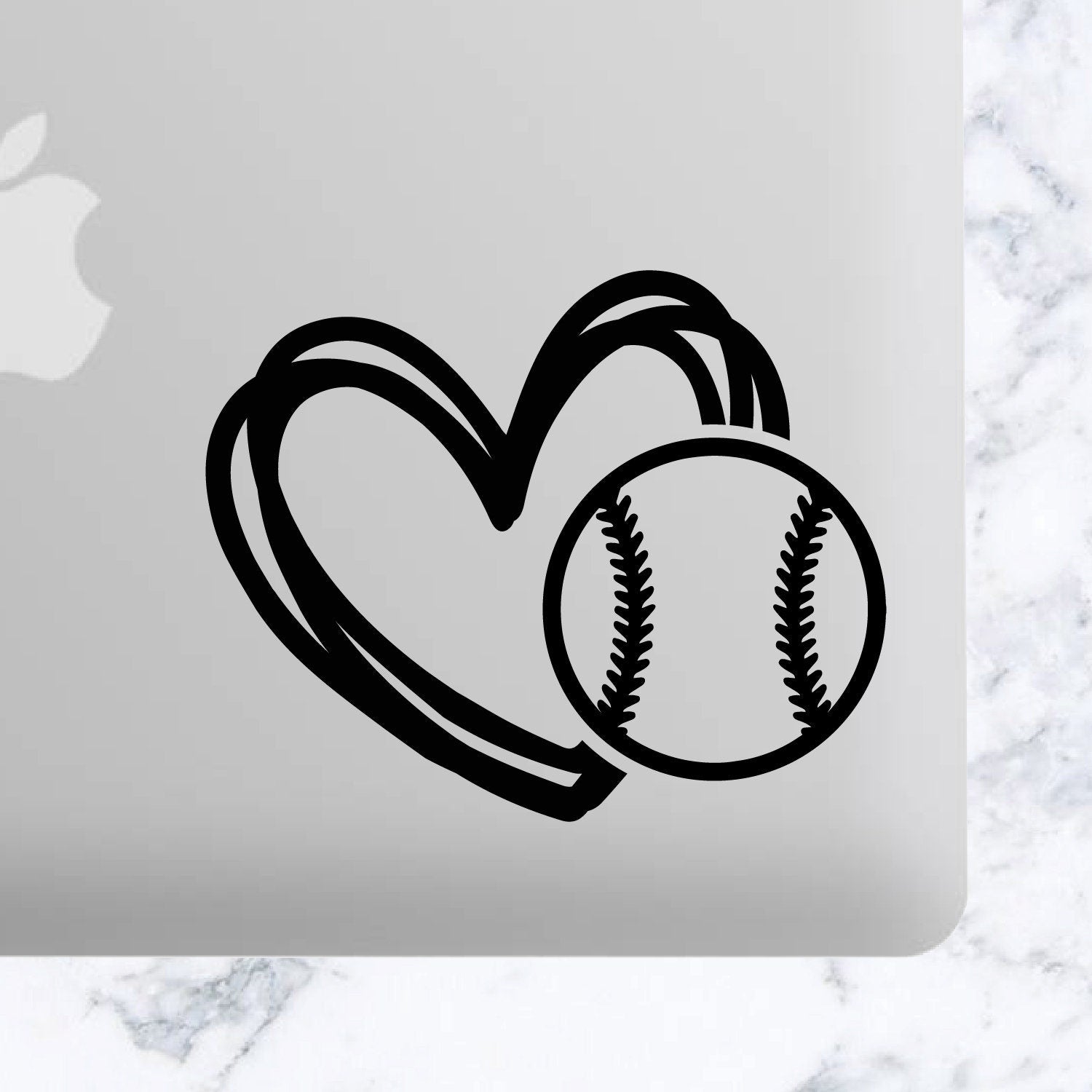 Stacked Heart Softball Baseball with Stitches Vinyl Decal Car Decal, Tumbler Decal, Laptop Decal, ETC