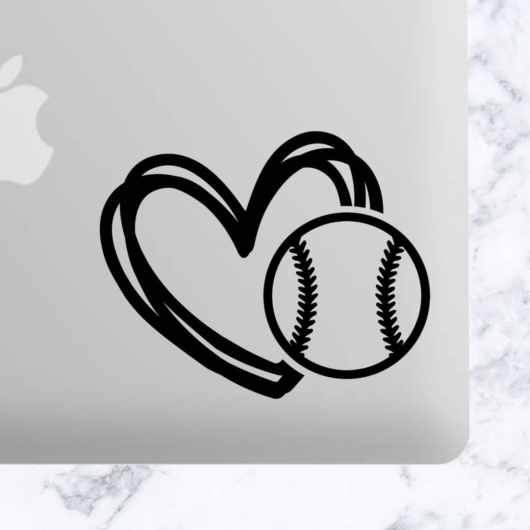 Stacked Heart Softball Baseball with Stitches Vinyl Decal Car Decal, Tumbler Decal, Laptop Decal, ETC