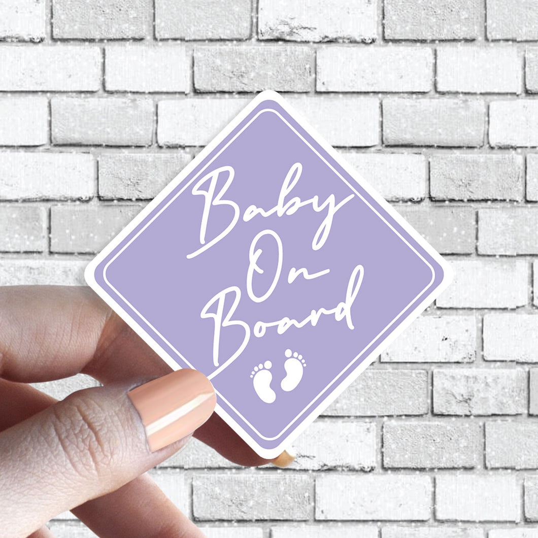 Baby On Board Sticker Caution Lilac Purple Cursive Baby in Car Sticker Aesthetically Pleasing