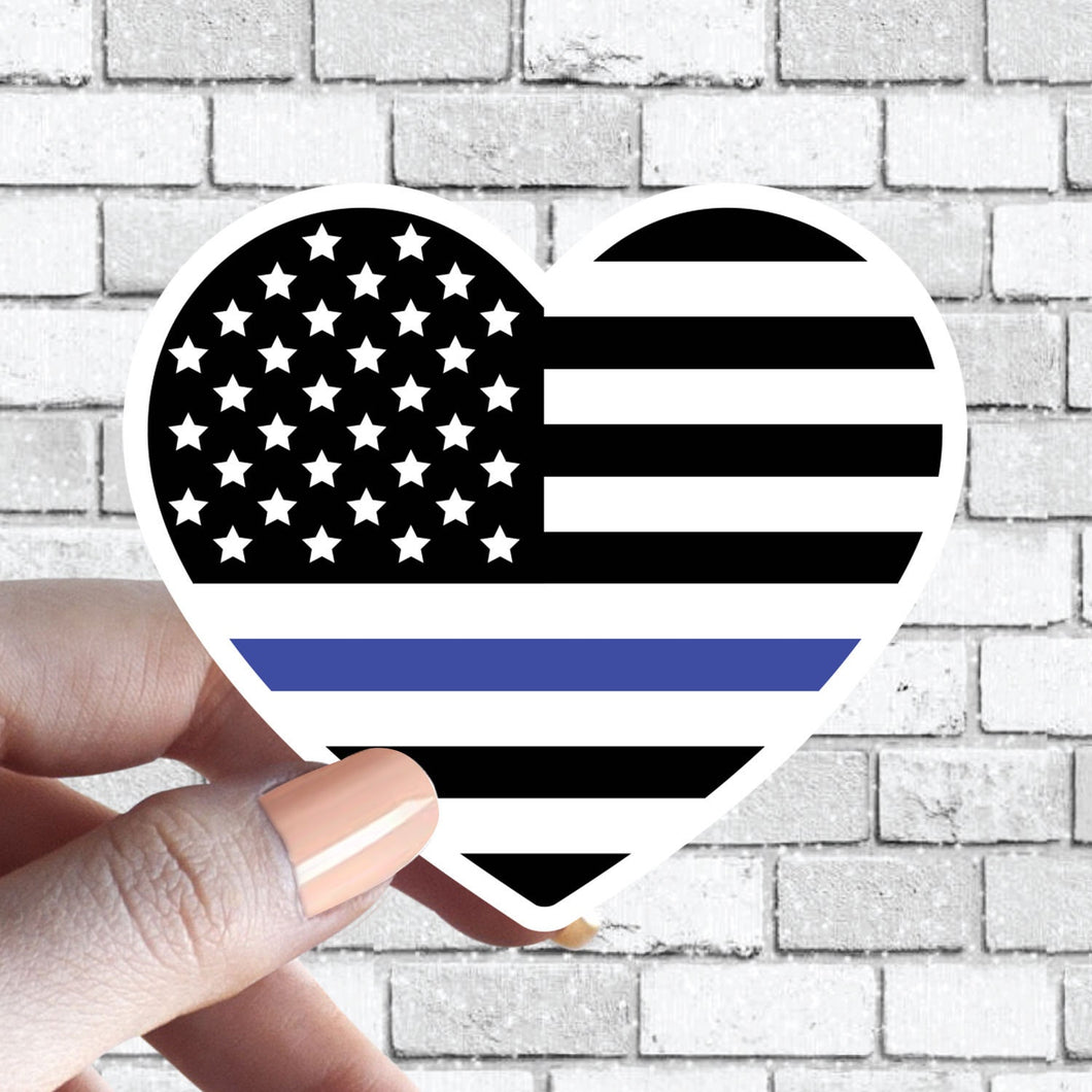 Blue Line Heart American Flag US USA Country Sticker