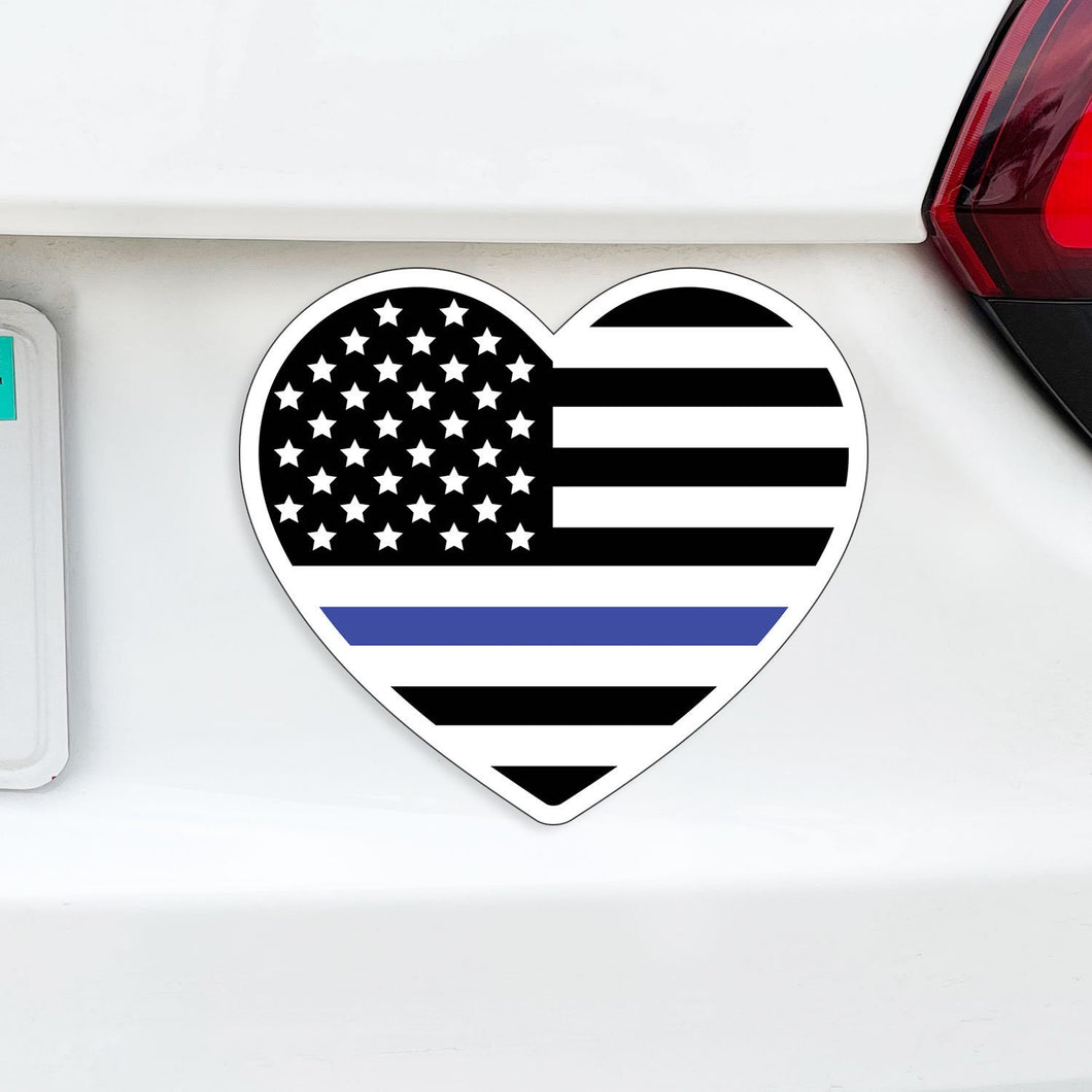 Blue Line Heart Magnet - I Love My Country USA Flag Heart - Law Enforcement Police Wife