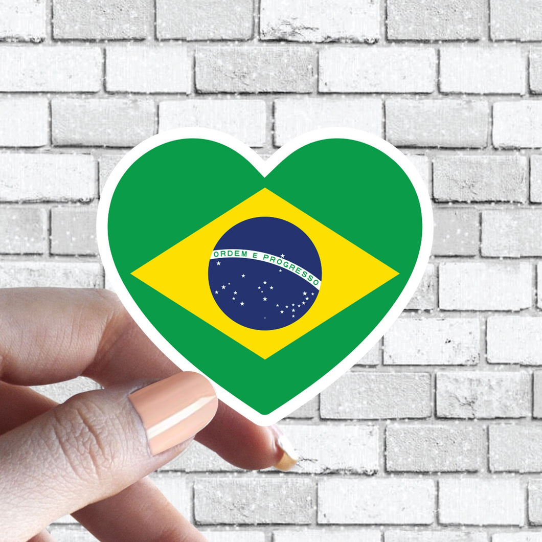 Heart Brazil Flag Sticker Brazilian Flag I love Brazil