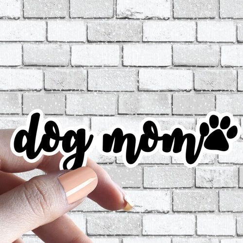 Dog Mom with Paw Line STICKER Dog Mama Cute Cursive Text Modern Cute Design- Black and White Sticker