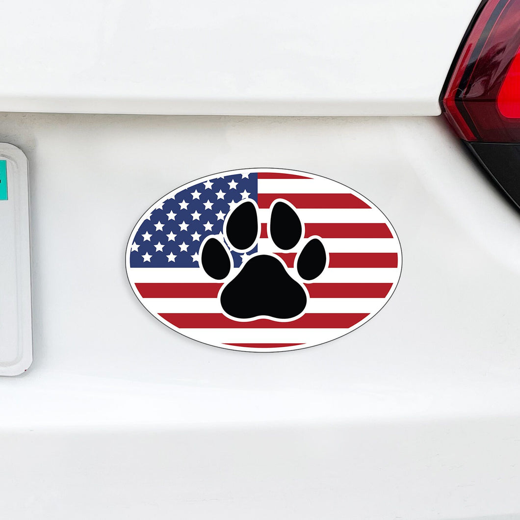 Dog Paw USA Flag Oval Magnet