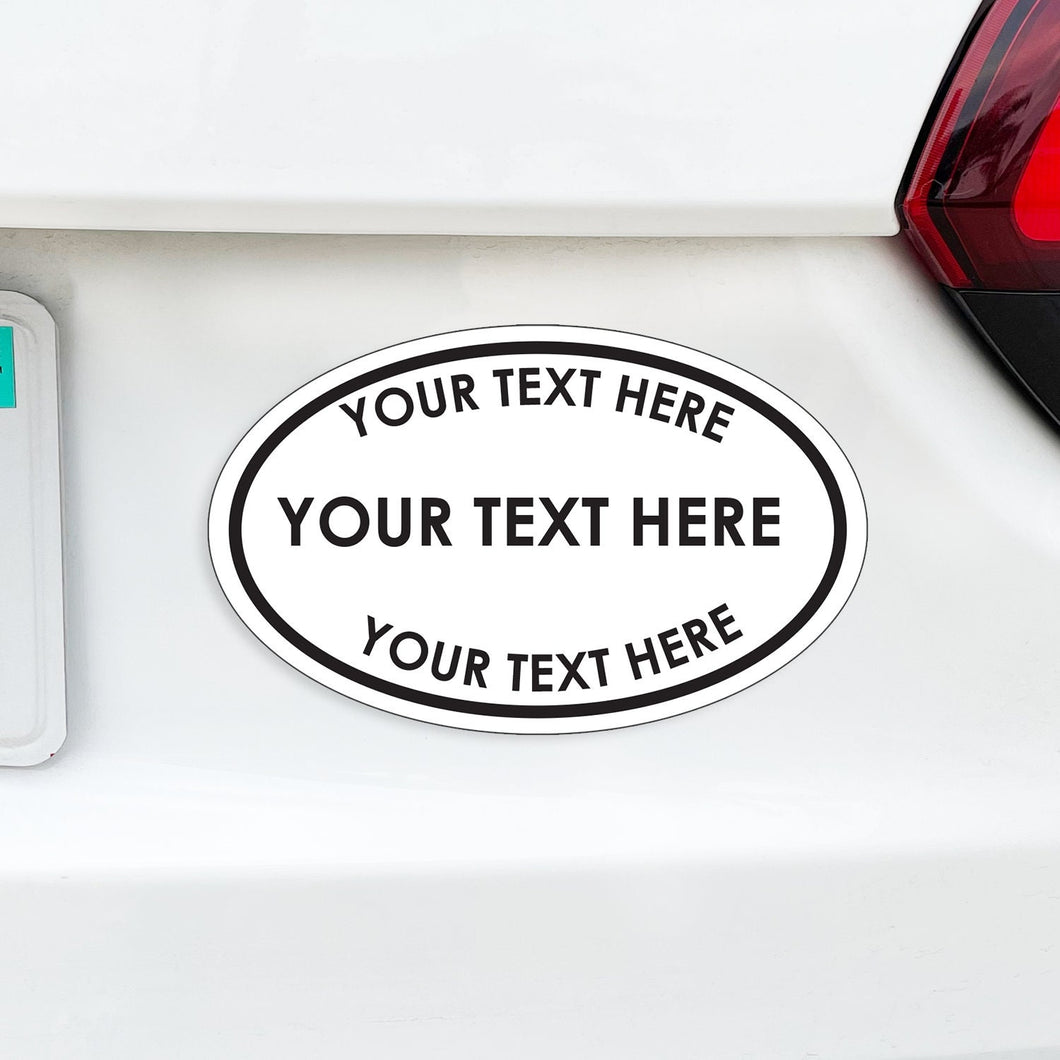 Custom Text Oval Magnets, Custom Made, Made to order (White background with black text)