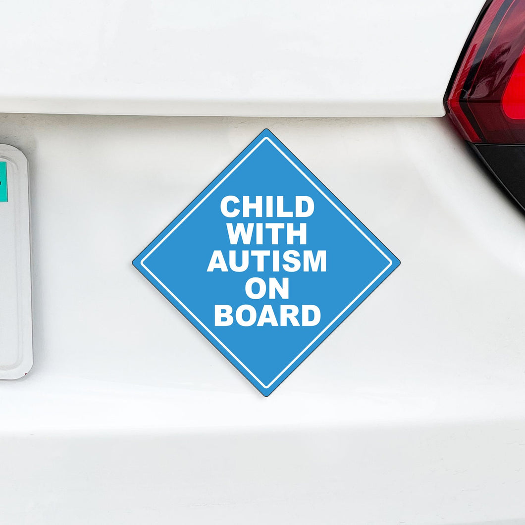 Child with Autism on Board Magnet - Blue Caution Sign