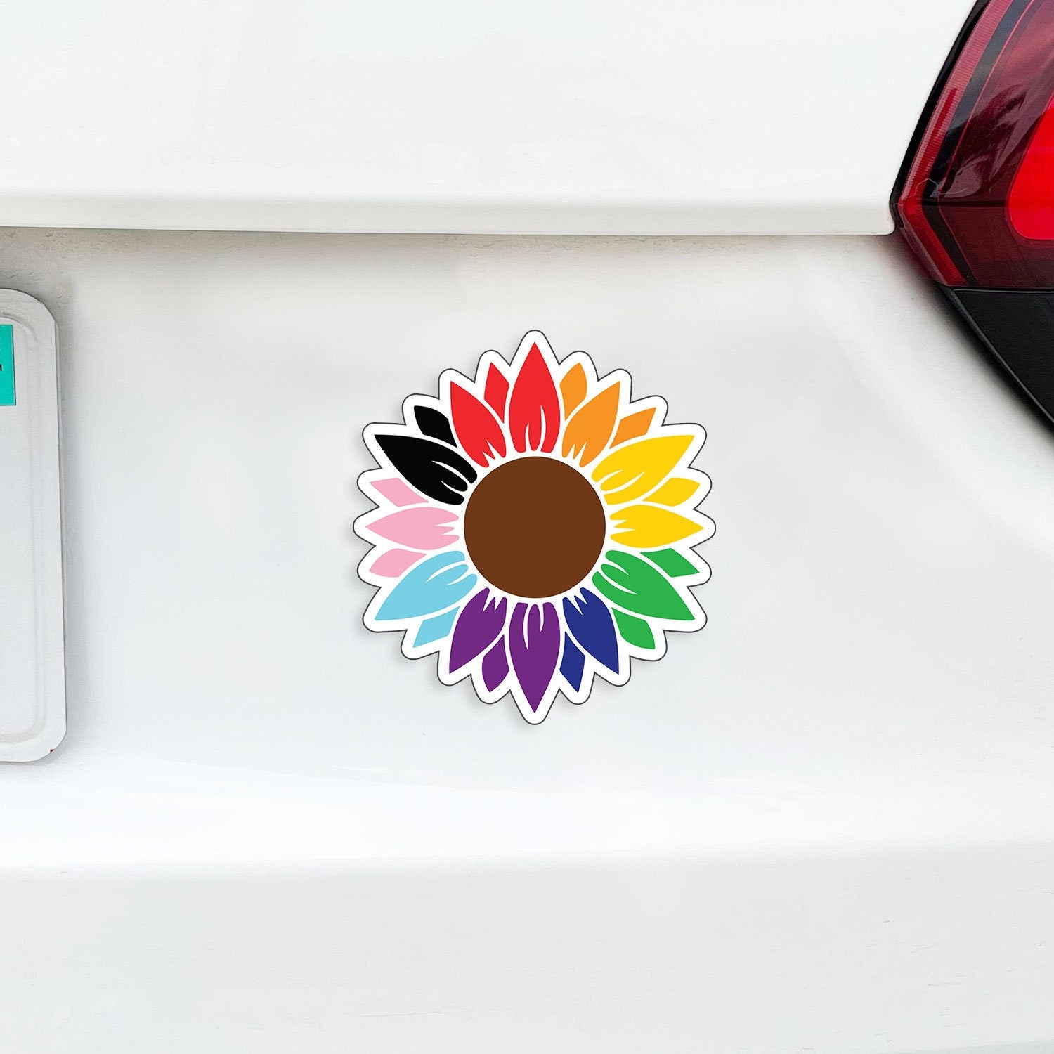 Pride Flower LGBTQ Flag Colors Love LGBTQ+ Sunflower MAGNET Great for Car, Truck, Fridge, Dishwasher, White Board or Lockers 4"