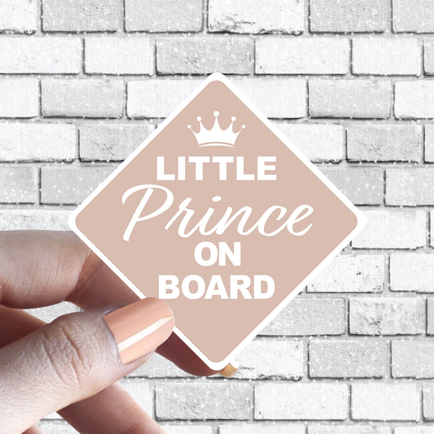 Little Prince On Board, Baby On Board Boho Nude Tan STICKER Princes Caution Sign with Crown Perfect for Car & Truck Aesthetically Pleasing