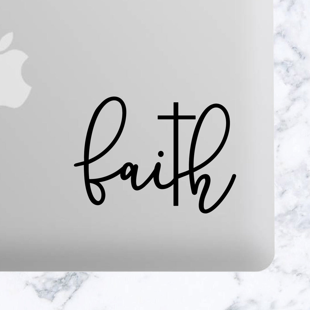 Cursive Faith with Cross Vinyl Faith Decal Sign of Religion Christian Catholic Faith Cross Perfect for Car, Laptop, Religious Vinyl Decal