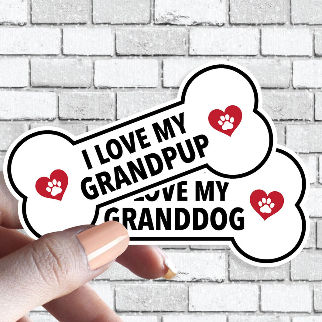 ANY DOG Custom Dog Bone - I love my Dog STICKER Black and White Heart and Paw - Dog, Dogs, Granddog, Granddogs, Grandpups, Grandpup