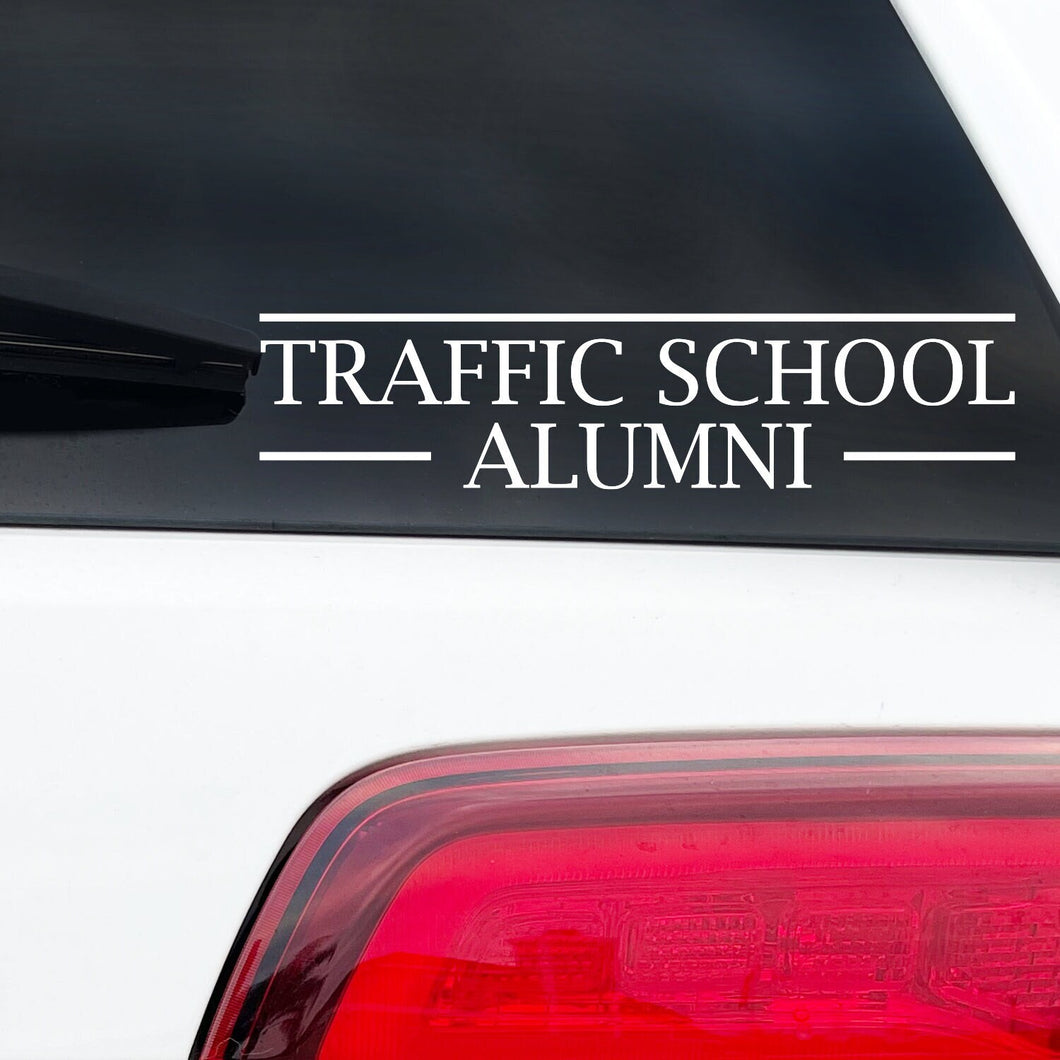 Traffic School Alumni Funny Vinyl Decal Driving School Ticket Pulled Over Great for Car, Car, Truck, Laptop, Computer, ETC.)