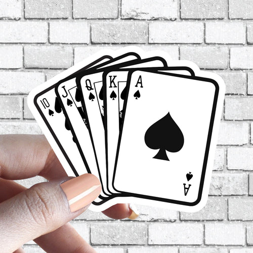 Royal Flush 5 Card Hand Sticker, Aces Diamonds Clubs Hearts Spades Poker Las Vegas Texas Hold'em Sticker