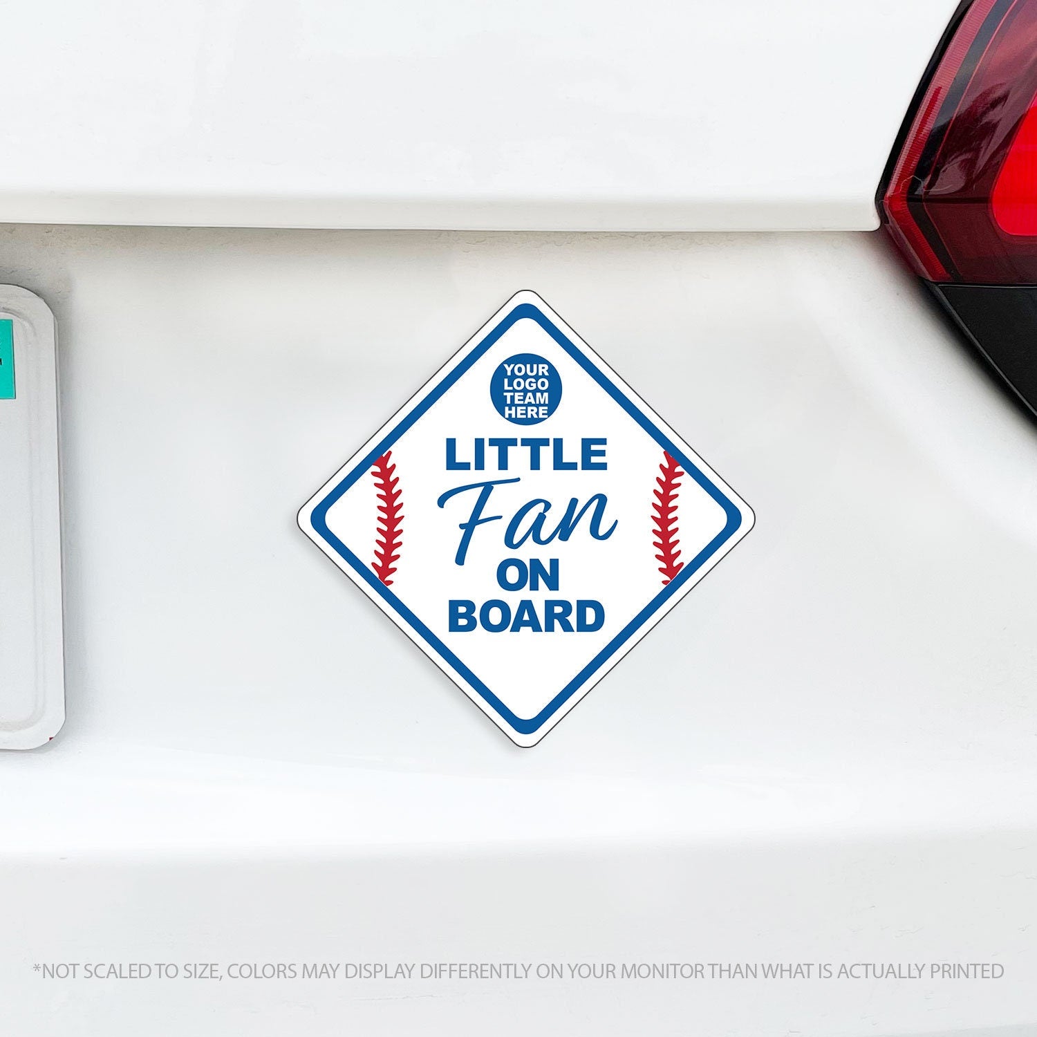 Custom Little Fan On Board Baby on Board Caution Magnet - Baseball w/ Stitching - Favorite Baseball Team Fan or Fans