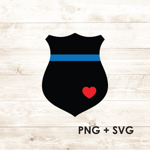 Police Shield Blue Line Heart Cops - SVG + PNG - Digital Download-Digital Download-Too Sweet SVGs