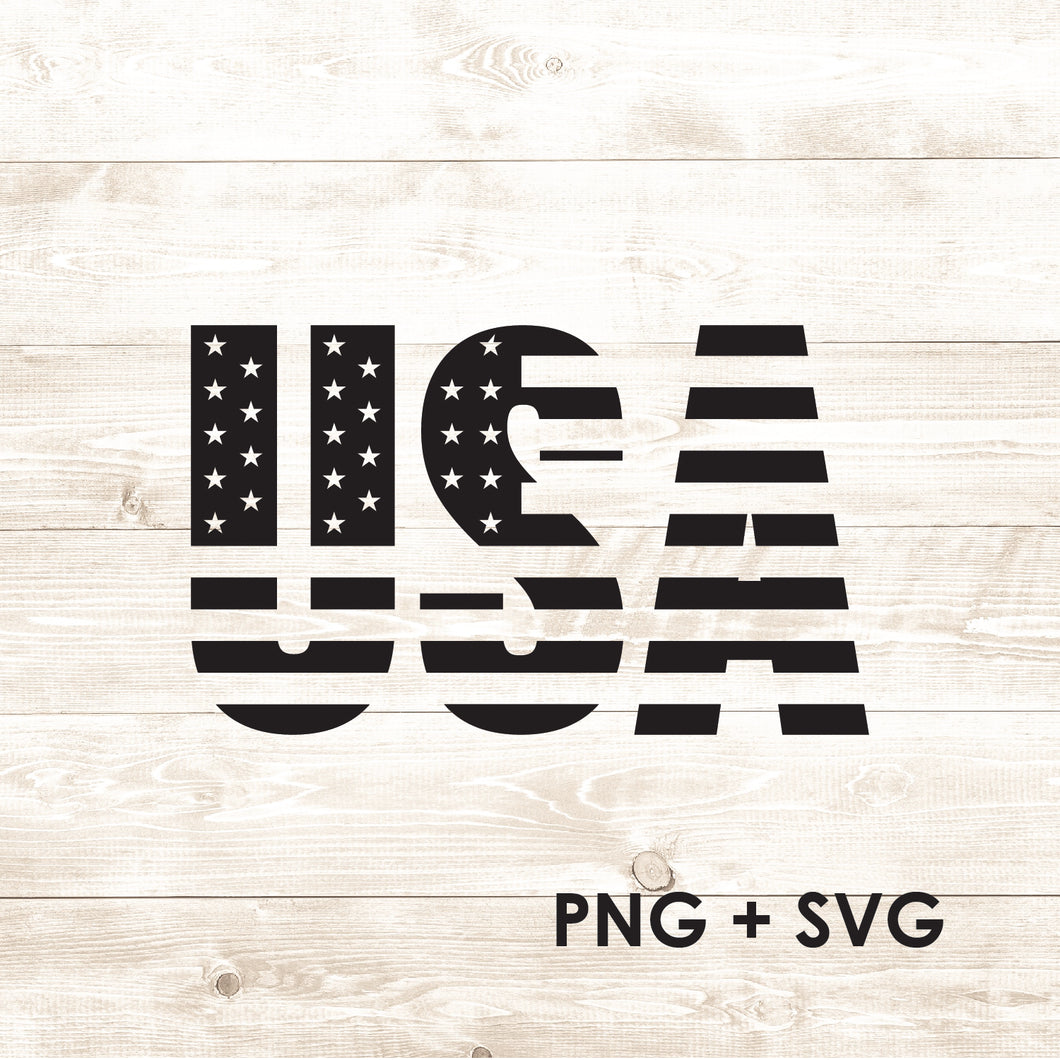 USA Text - BW - American Flag Text - SVG + PNG - Digital Download