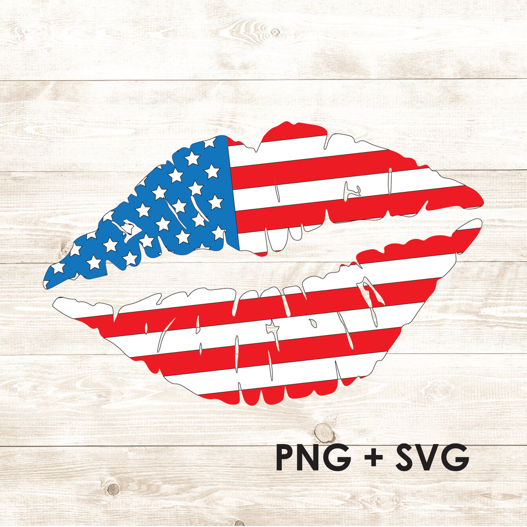 USA Flag Lips - American Flag - SVG + PNG - Digital Download-Digital Download-Too Sweet SVGs