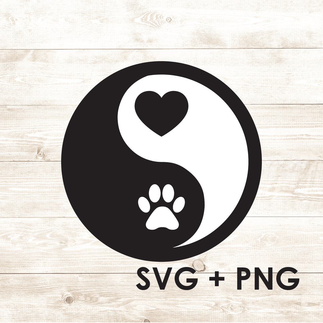 Ying Yang Paw Love Heart - SVG + PNG - Digital Download